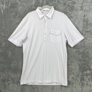 Criquet Polo Shirt Men Size M Bright White Short Sleeve Preppy Golf Cotton Blend